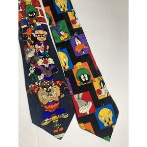 Vintage Lot of 2 Looney Tunes Mania Warner Bros. Bugs Taz Tweety Elmer Neck Ties